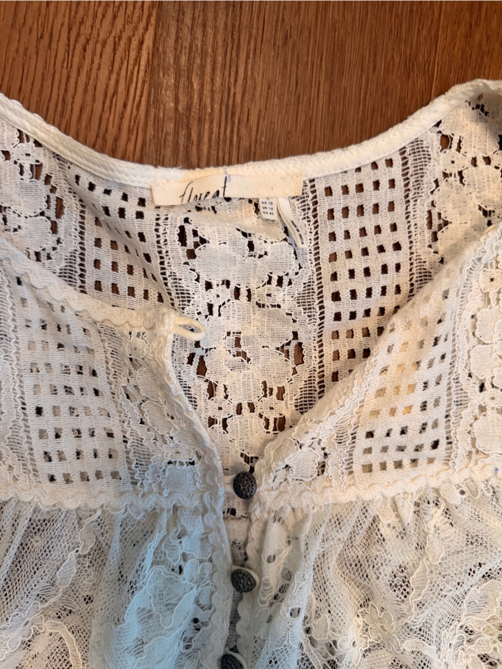 Floreat Anthropologie Ivory Lace Long Sleeve Boho Blouse Size 10 - Picture 2 of 2